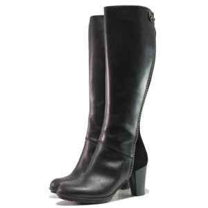 Черни дамски ботуши, естествена кожа и естествена велурена кожа - официални обувки за есента и зимата N 100016335