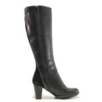 Черни дамски ботуши, естествена кожа и естествена велурена кожа - официални обувки за есента и зимата N 100016335