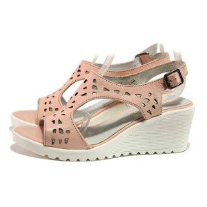 Розови анатомични дамски сандали, естествена кожа - ежедневни обувки за пролетта и лятото N 100015965