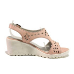 Розови анатомични дамски сандали, естествена кожа - ежедневни обувки за пролетта и лятото N 100015965