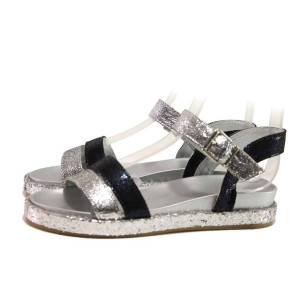 Сребристи анатомични дамски сандали, естествена кожа - ежедневни обувки за пролетта и лятото N 100015954