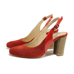 Червени дамски обувки с висок ток, естествен велур - елегантни обувки за пролетта и лятото N 100015961