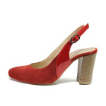 Червени дамски обувки с висок ток, естествен велур - елегантни обувки за пролетта и лятото N 100015961