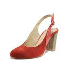 Червени дамски обувки с висок ток, естествен велур - елегантни обувки за пролетта и лятото N 100015961