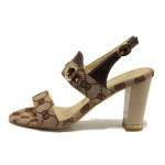 Кафяви дамски сандали, естествена кожа и текстилна материя - ежедневни обувки за пролетта и лятото N 100015959