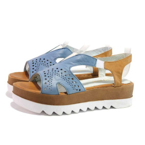 Сини анатомични дамски сандали, естествена кожа - ежедневни обувки за пролетта и лятото N 100015966