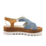 Сини анатомични дамски сандали, естествена кожа - ежедневни обувки за пролетта и лятото N 100015966