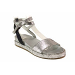 Сребристи дамски сандали, естествена кожа - ежедневни обувки за пролетта и лятото N 100016009