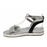 Сребристи дамски сандали, естествена кожа - ежедневни обувки за пролетта и лятото N 100016009