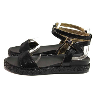 Черни дамски сандали, естествена кожа - ежедневни обувки за пролетта и лятото N 100015970