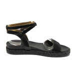Черни дамски сандали, естествена кожа - ежедневни обувки за пролетта и лятото N 100015970