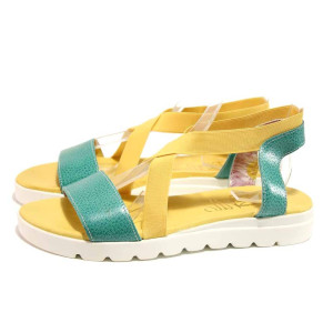 Жълти дамски сандали, естествена кожа - ежедневни обувки за пролетта и лятото N 100016011