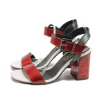 Червени анатомични дамски сандали, естествена кожа - елегантни обувки за пролетта и лятото N 100015937