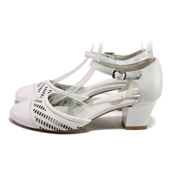 Бели дамски обувки със среден ток, естествена кожа - ежедневни обувки за пролетта и лятото N 100015939