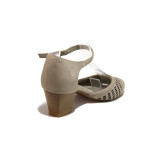 Бежови дамски обувки със среден ток, естествена кожа - ежедневни обувки за пролетта и лятото N 100015940