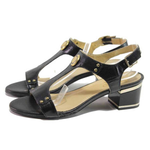 Черни дамски сандали, естествена кожа - елегантни обувки за пролетта и лятото N 100015941