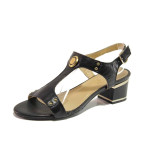 Черни дамски сандали, естествена кожа - елегантни обувки за пролетта и лятото N 100015941