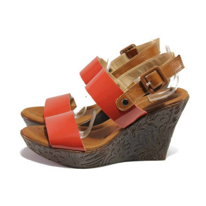 Червени дамски сандали, естествена кожа - ежедневни обувки за пролетта и лятото N 100015943