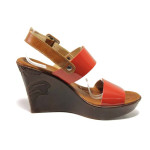 Червени дамски сандали, естествена кожа - ежедневни обувки за пролетта и лятото N 100015943