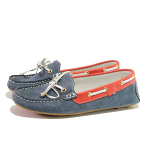 Сини анатомични дамски мокасини, естествен велур - ежедневни обувки за пролетта и лятото N 100015951