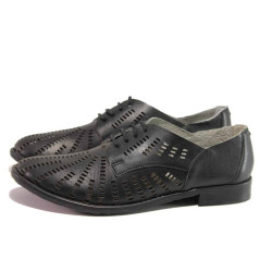 Черни анатомични дамски обувки с равна подметка, естествена кожа - ежедневни обувки за пролетта и лятото N 100015950