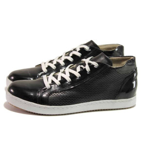 Черни дамски кецове, естествена кожа и лачена естествена кожа  - спортни обувки за пролетта и лятото N 100015962