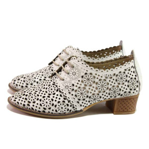 Бели дамски обувки със среден ток, естествена кожа - ежедневни обувки за пролетта и лятото N 100016136