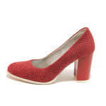 Червени анатомични дамски обувки с висок ток, естествен велур - ежедневни обувки за пролетта и лятото N 100016138