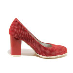 Червени анатомични дамски обувки с висок ток, естествен велур - ежедневни обувки за пролетта и лятото N 100016138