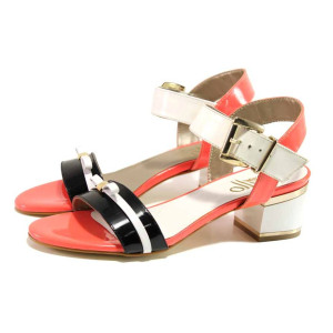 Оранжеви дамски сандали, лачена естествена кожа - ежедневни обувки за пролетта и лятото N 100016139