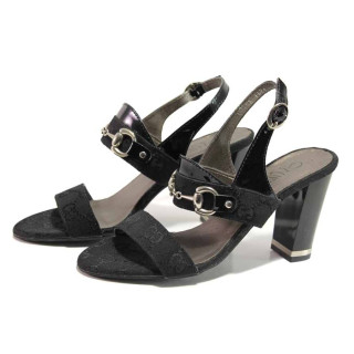 Черни анатомични дамски сандали, лачена естествена кожа - ежедневни обувки за пролетта и лятото N 100016069