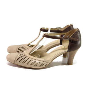 Бежови дамски обувки със среден ток, естествена кожа - ежедневни обувки за пролетта и лятото N 100016099