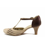 Бежови дамски обувки със среден ток, естествена кожа - ежедневни обувки за пролетта и лятото N 100016099