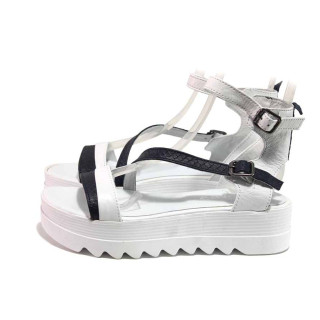 Бели дамски сандали, естествена кожа - ежедневни обувки за пролетта и лятото N 100016144