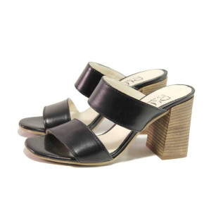 Черни анатомични дамски чехли, естествена кожа - ежедневни обувки за пролетта и лятото N 100016065