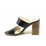 Черни анатомични дамски чехли, естествена кожа - ежедневни обувки за пролетта и лятото N 100016065