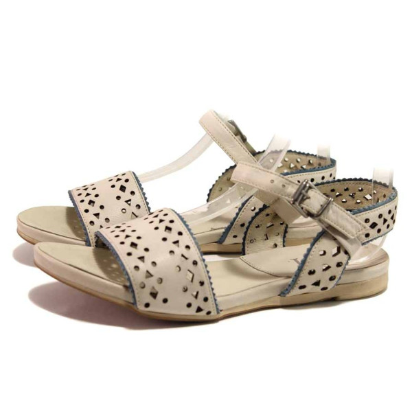 Бежови анатомични дамски сандали, естествена кожа - ежедневни обувки за пролетта и лятото N 100016102