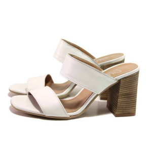 Бели дамски чехли, естествена кожа - ежедневни обувки за пролетта и лятото N 100016064