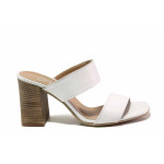 Бели дамски чехли, естествена кожа - ежедневни обувки за пролетта и лятото N 100016064