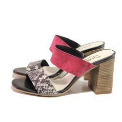 Червени анатомични дамски чехли, естествена кожа и естествена велурена кожа - ежедневни обувки за пролетта и лятото N 100016063