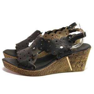 Черни дамски сандали, естествена кожа - ежедневни обувки за пролетта и лятото N 100016062