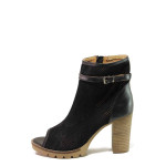 Черни летни дамски боти, естествен велур - ежедневни обувки за пролетта и лятото N 100016060