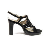 Черни анатомични дамски сандали, лачена естествена кожа - ежедневни обувки за пролетта и лятото N 100016055