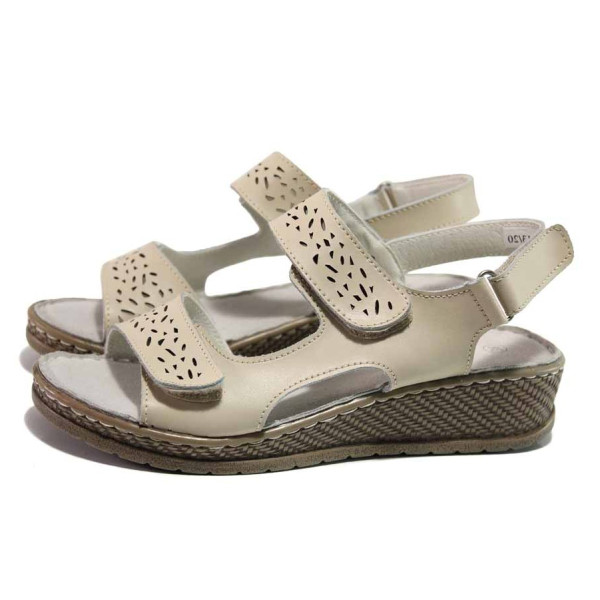 Бежови дамски сандали, естествена кожа - ежедневни обувки за пролетта и лятото N 100015983