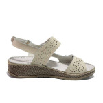 Бежови дамски сандали, естествена кожа - ежедневни обувки за пролетта и лятото N 100015983