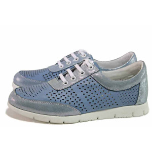 Светлосини спортни дамски обувки, естествена кожа перфорирана - спортни обувки за пролетта и лятото N 100016238