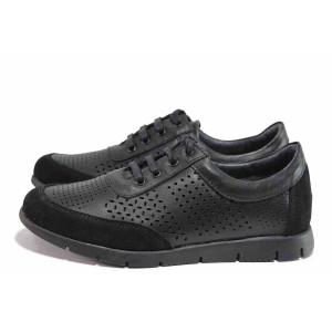 Черни спортни дамски обувки, естествена кожа перфорирана - спортни обувки за пролетта и лятото N 100016239