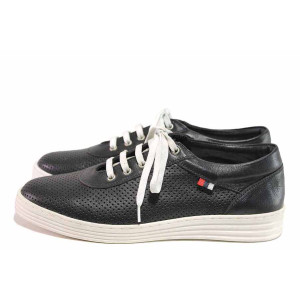 Черни дамски обувки с равна подметка, естествена кожа перфорирана - всекидневни обувки за пролетта и лятото N 100016246