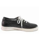 Черни дамски обувки с равна подметка, естествена кожа перфорирана - всекидневни обувки за пролетта и лятото N 100016246