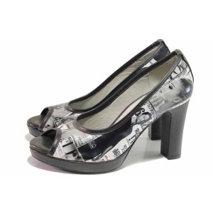 Черни дамски обувки с висок ток, естествена кожа - елегантни обувки за пролетта и лятото N 100016250